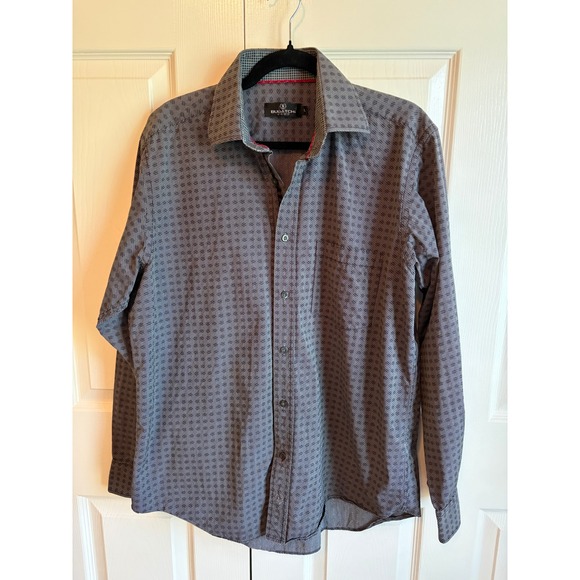 Bugatchi Uomo Other - Bugatchi Uomo Mens Large Grey Black Geometric Button Down Shirt Long Sleeve